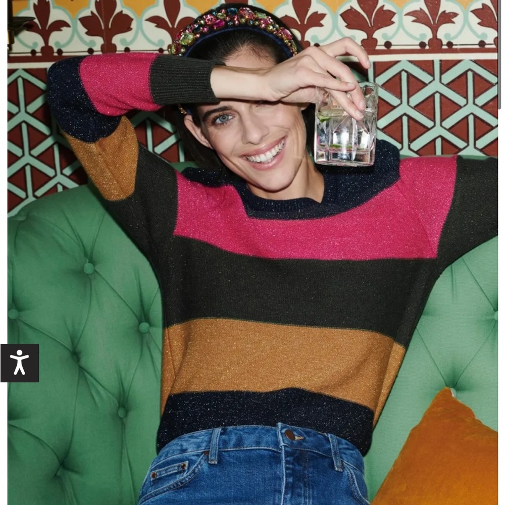 Boden Sparkle Puff Sleeve Sweater